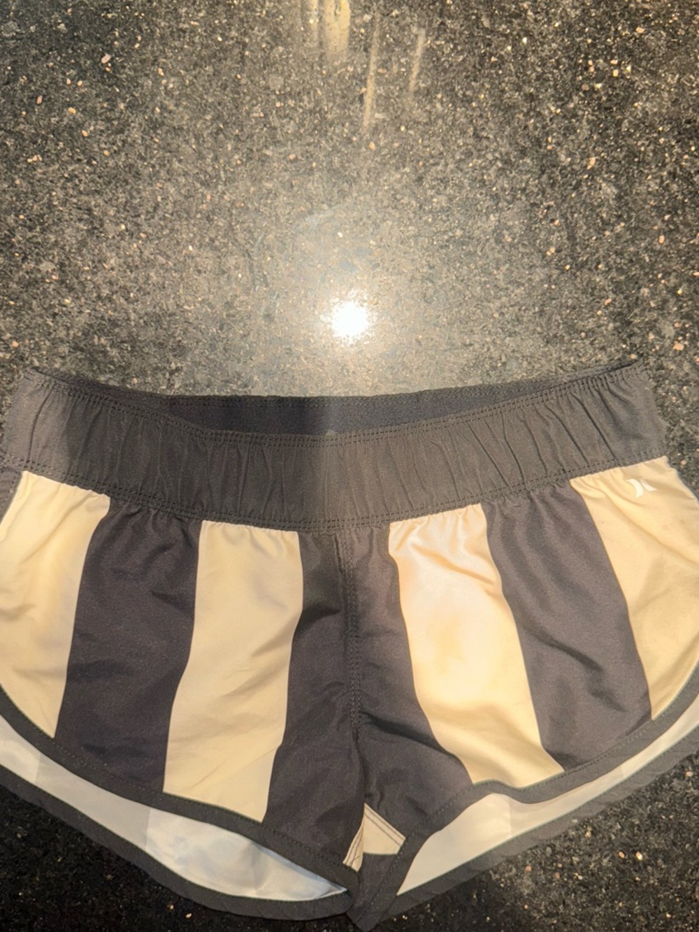Hurley Women's Black & Cream Striped Athletic Shorts
